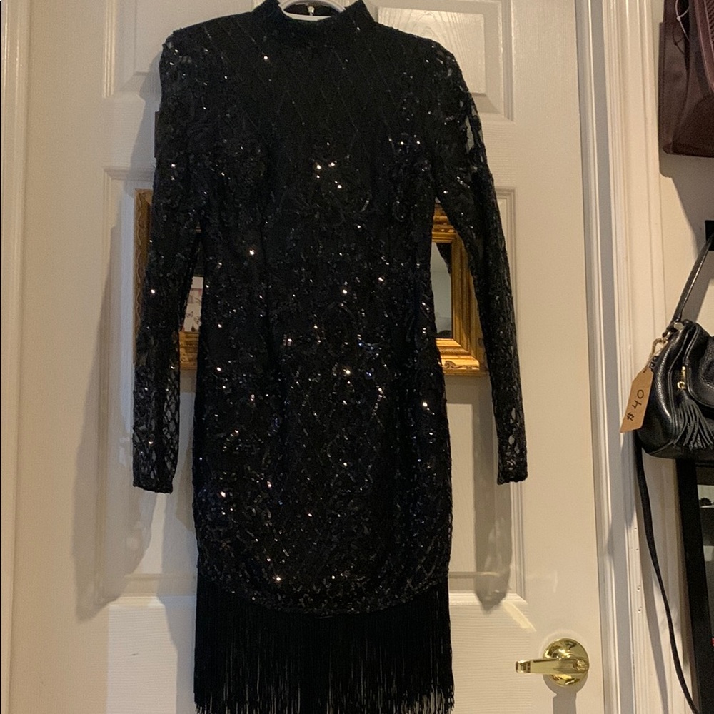Elegant Black Sequin Fringe Dress